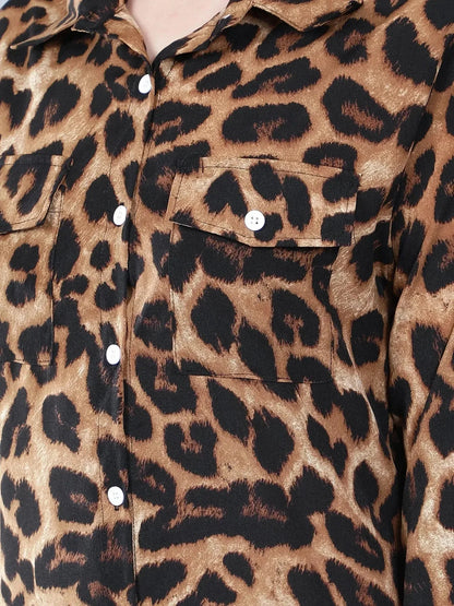 Leopard Print Long Shirt Dress