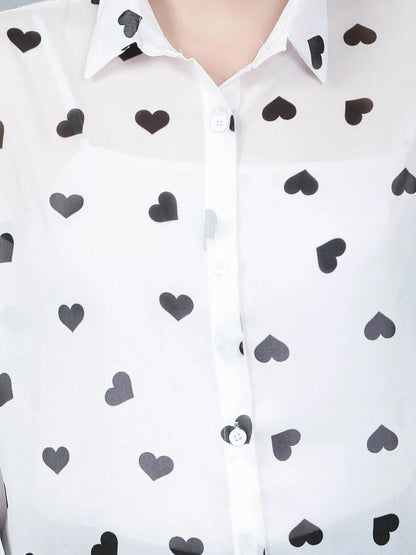 Heart Print Sheer Shirt