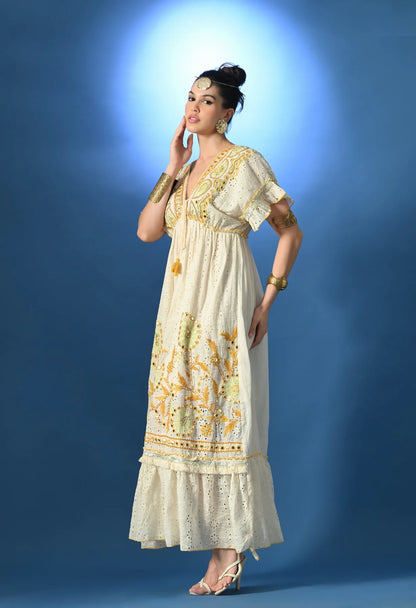 Mirror Glow Schiffli Maxi Dress
