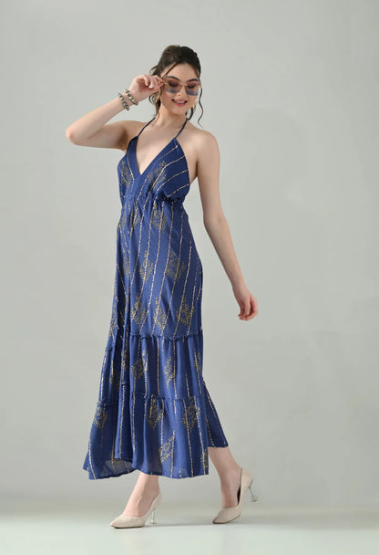 Aurora Foil Print Lurex Dress