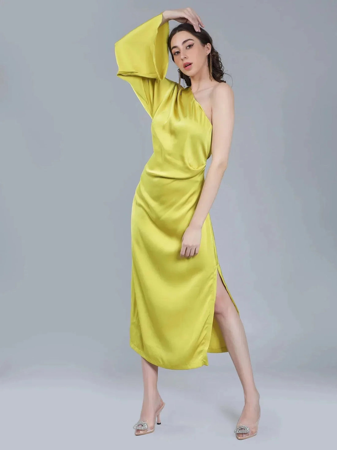 Draped Satin One Shoulder Dress