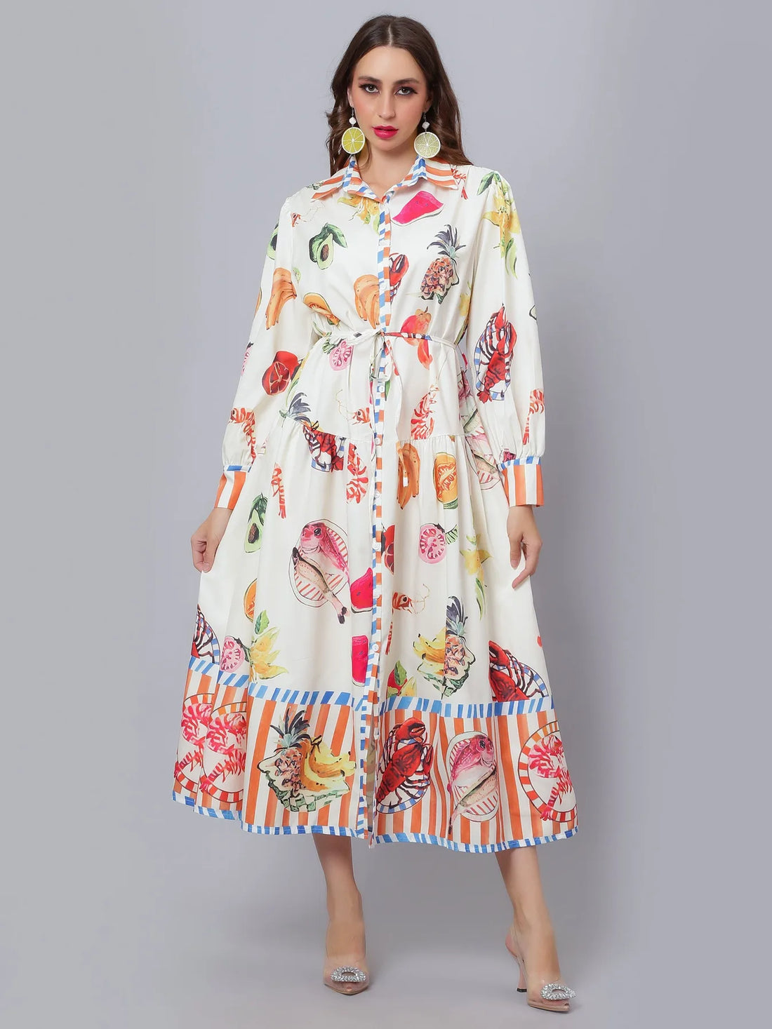 Tropical Fruit Printed Midi Dress