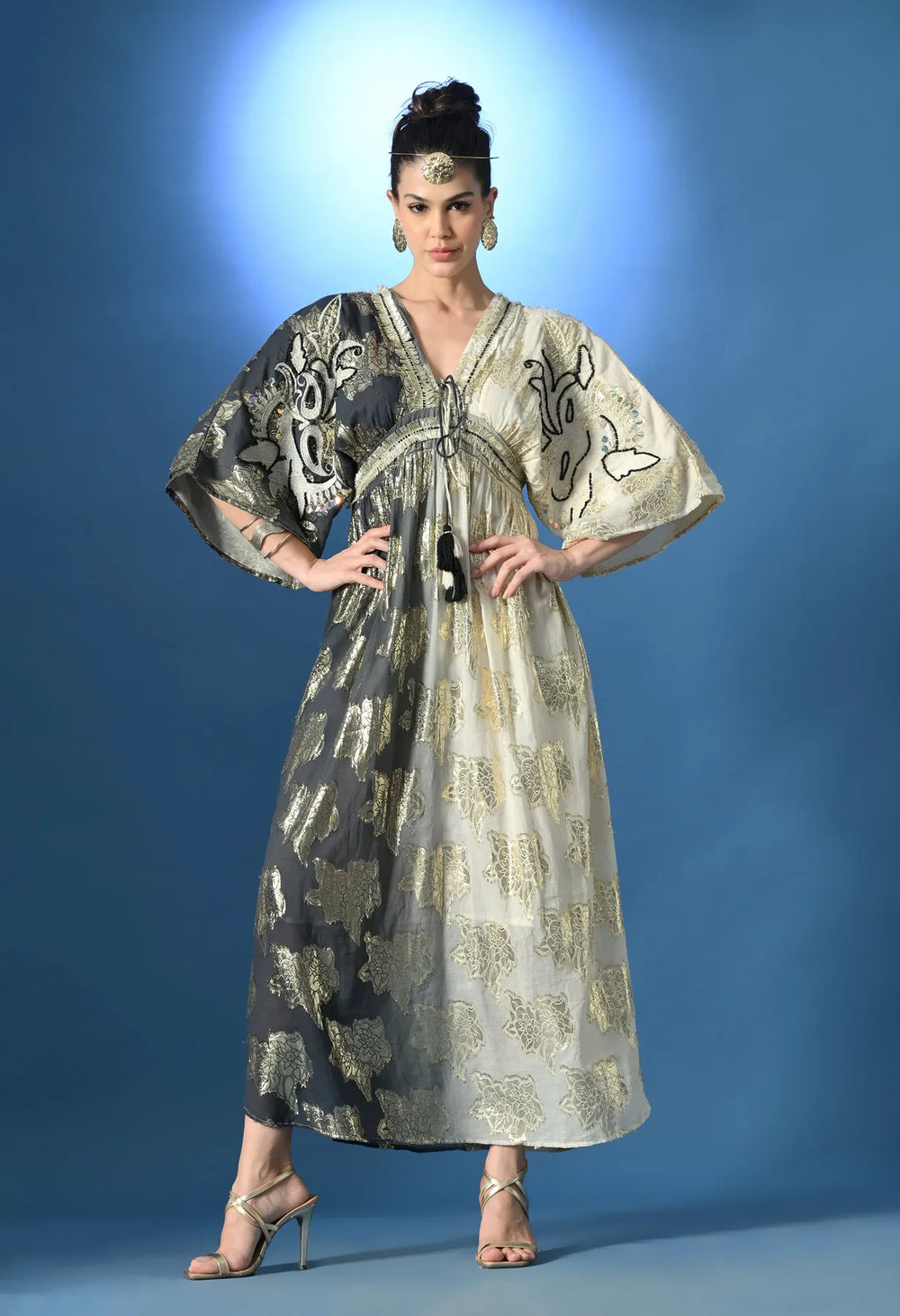 Dual tone Jacquard Maxi  Dress