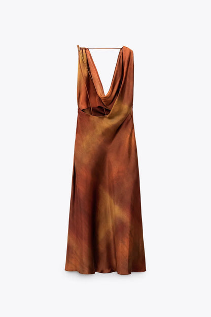 Cowl Neck Satin Dress