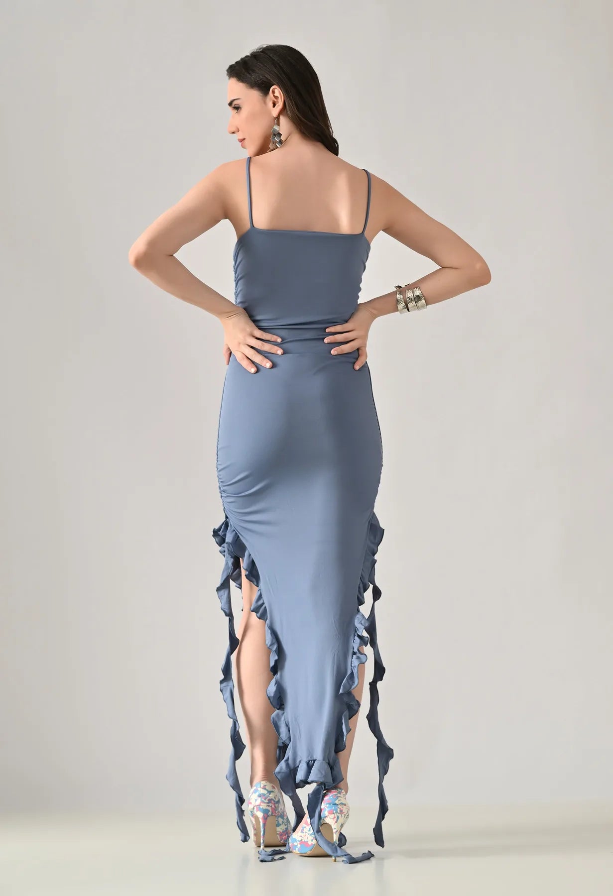 Ruffle Slit Midi Dress