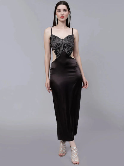 Rhinestone Butterfly Patch Slip Dress