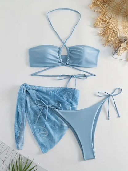 Swirl Bikini Three Piece Swimsuit