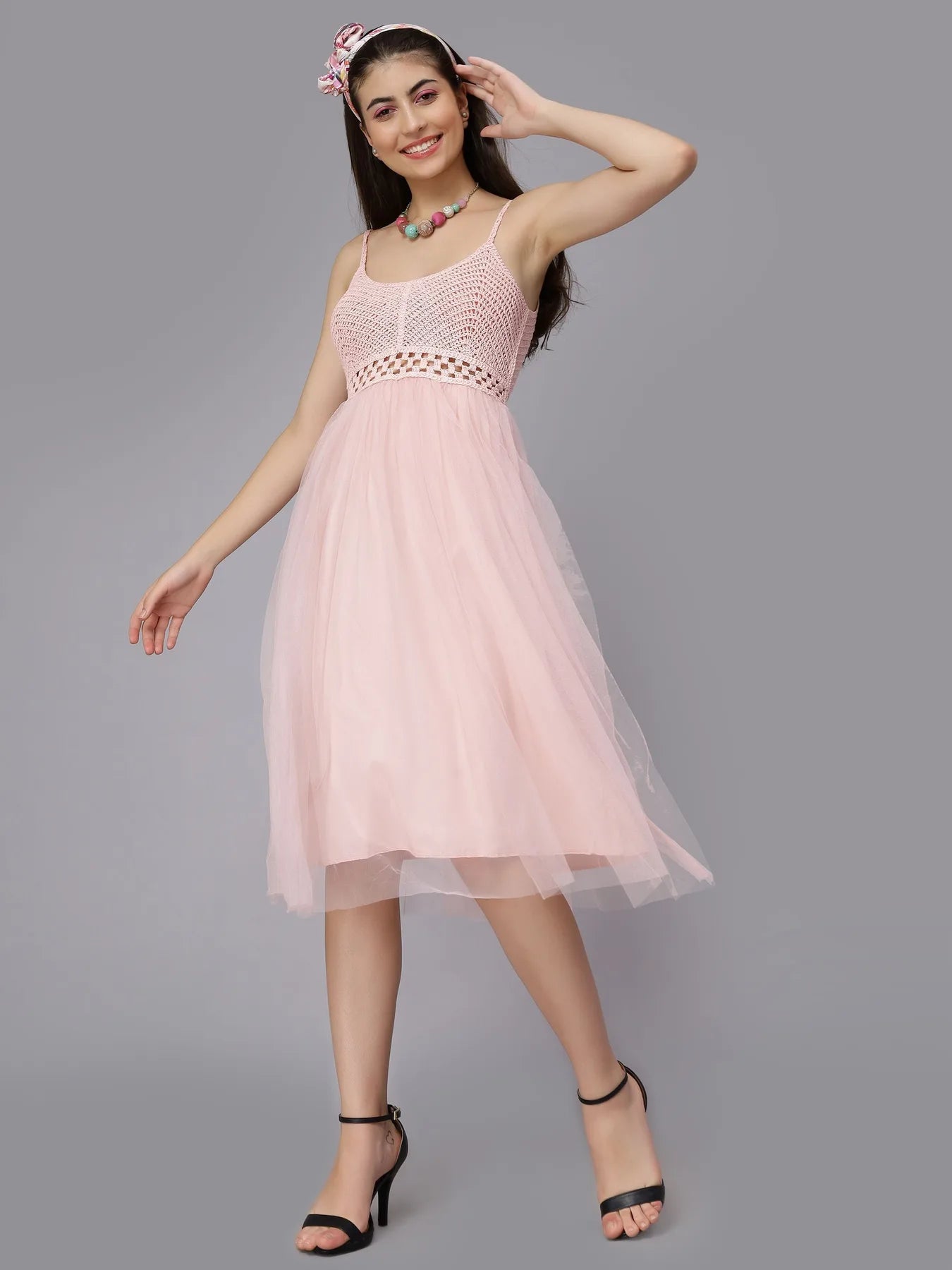 Summer Crochet Tulle Midi Dress