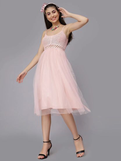 Summer Crochet Tulle Midi Dress