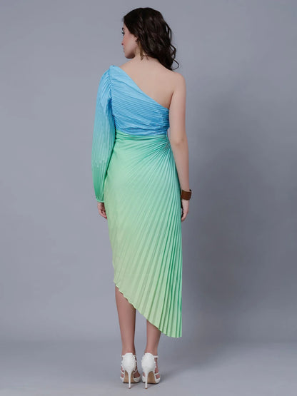 One-Shoulder Pleated Maxi Dress