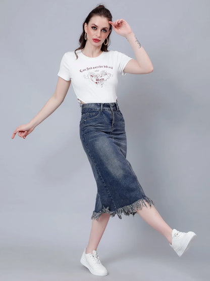 High-Rise Straight Denim Skirt