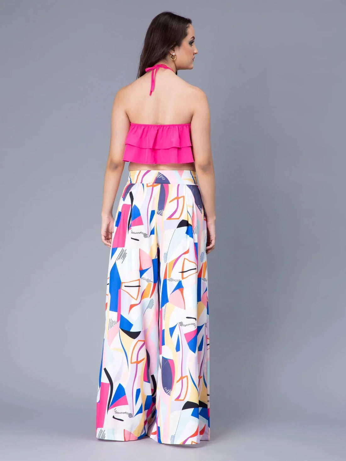 Ruffle Cami And Abstract Print Pants Set