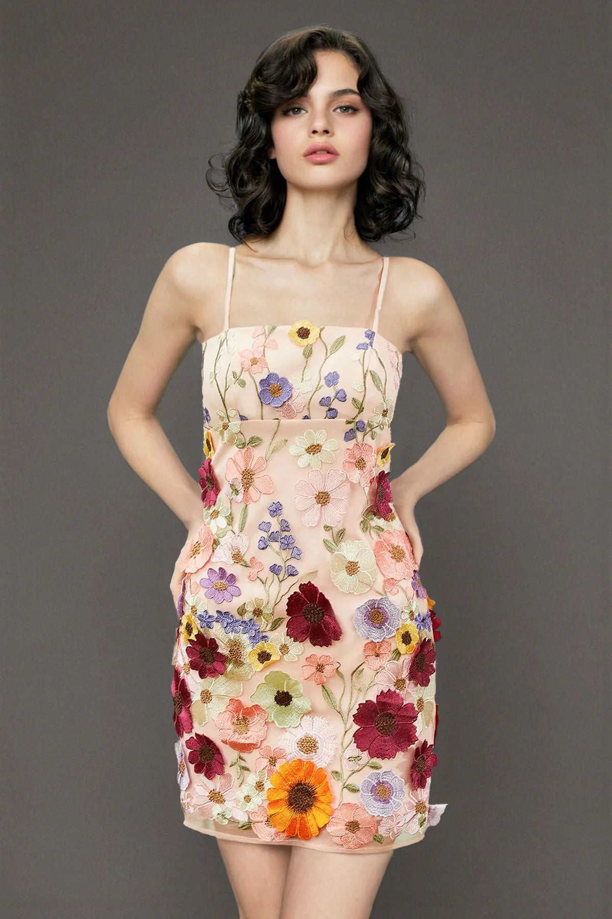 3D Flower Embroidered Short Dress
