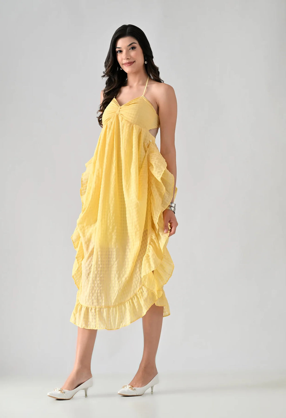 Flared Halter Midi Dress