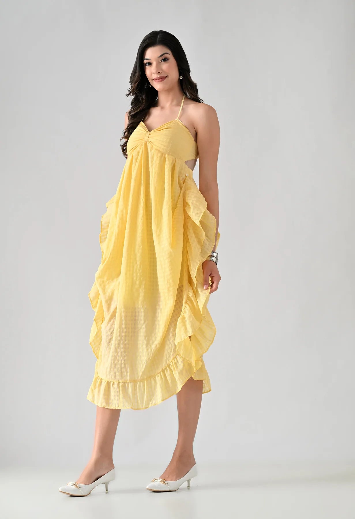 Flared Halter Midi Dress