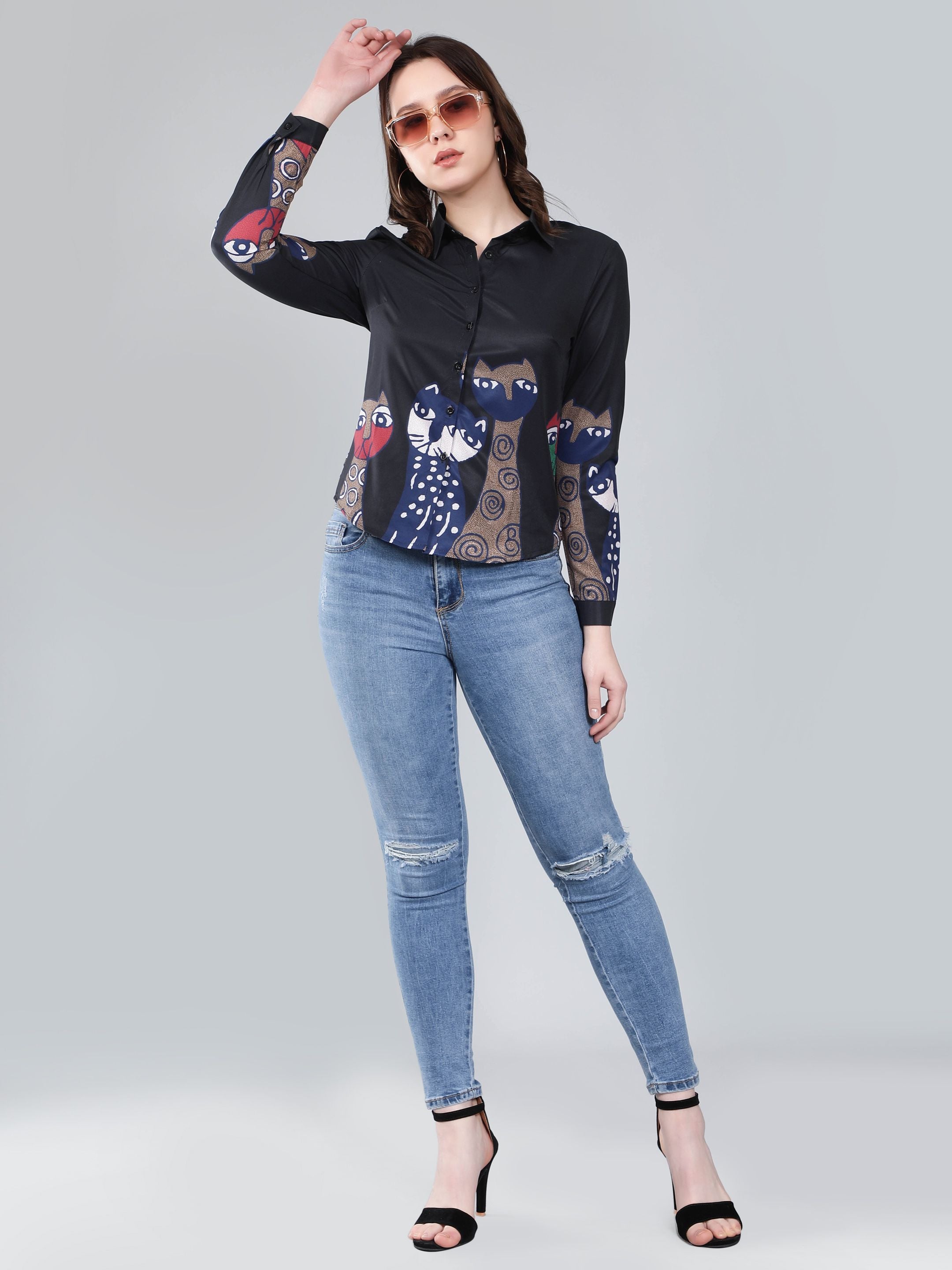 Cartoon Cat Printed Shirt