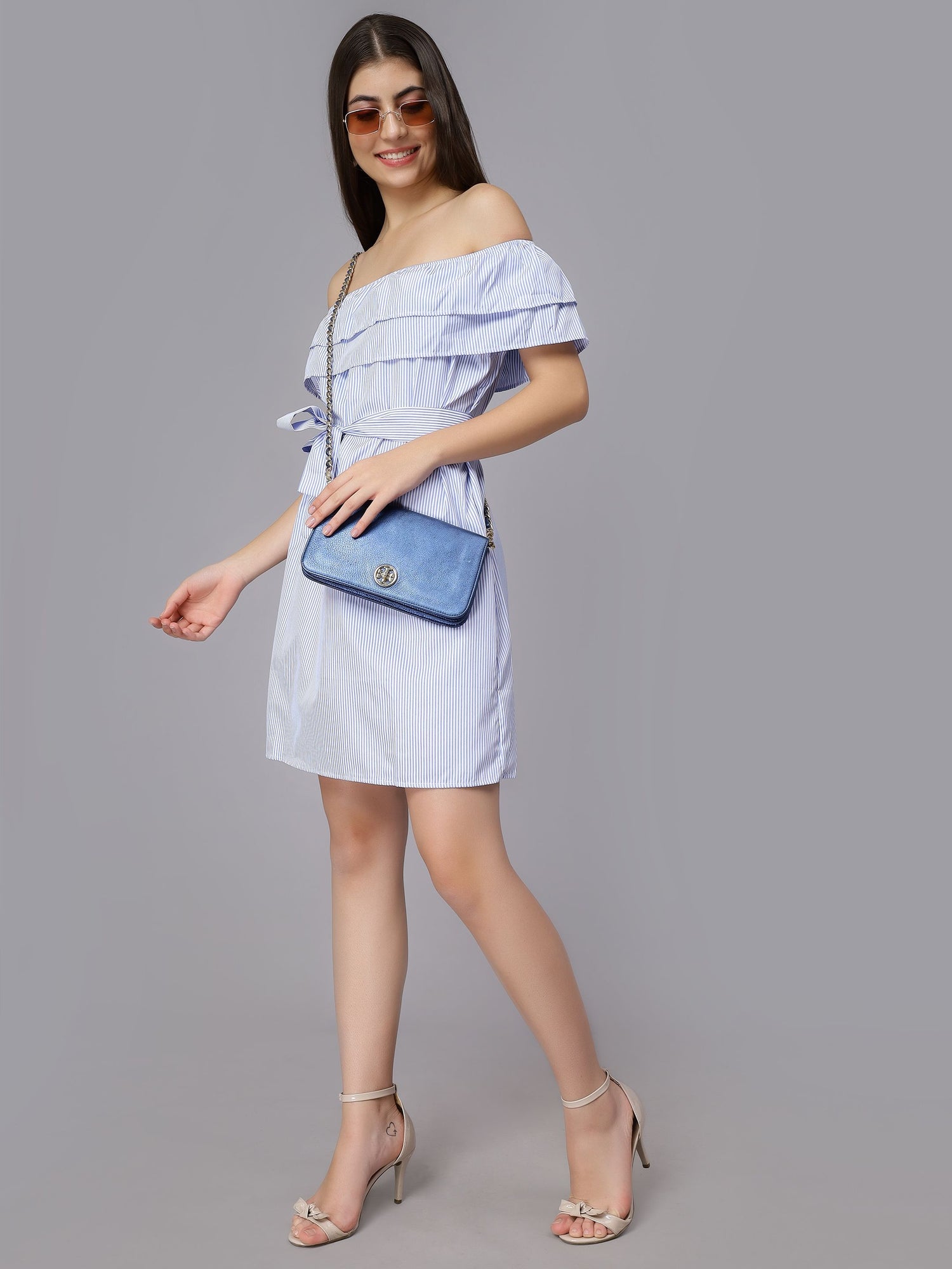 Striped Off-Shoulder Short Dress