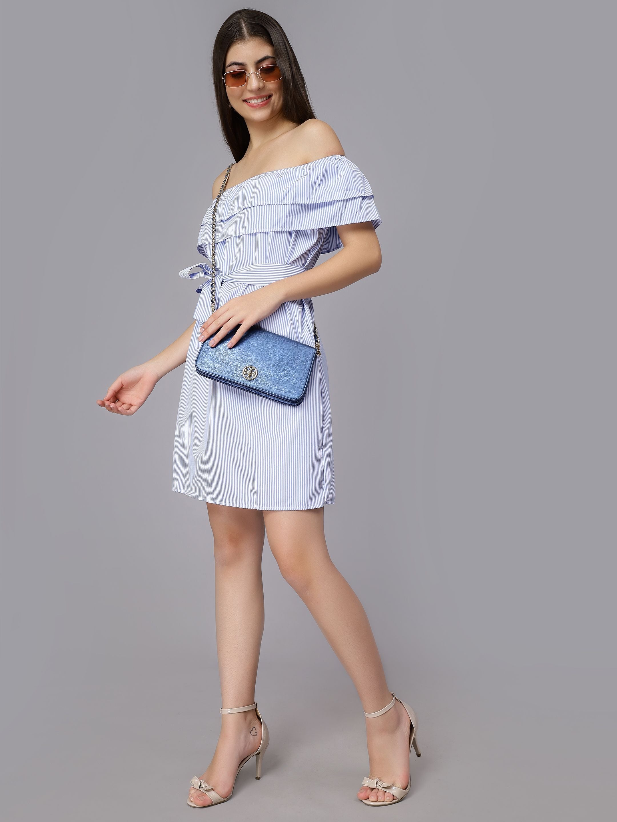 Striped Off-Shoulder Short Dress
