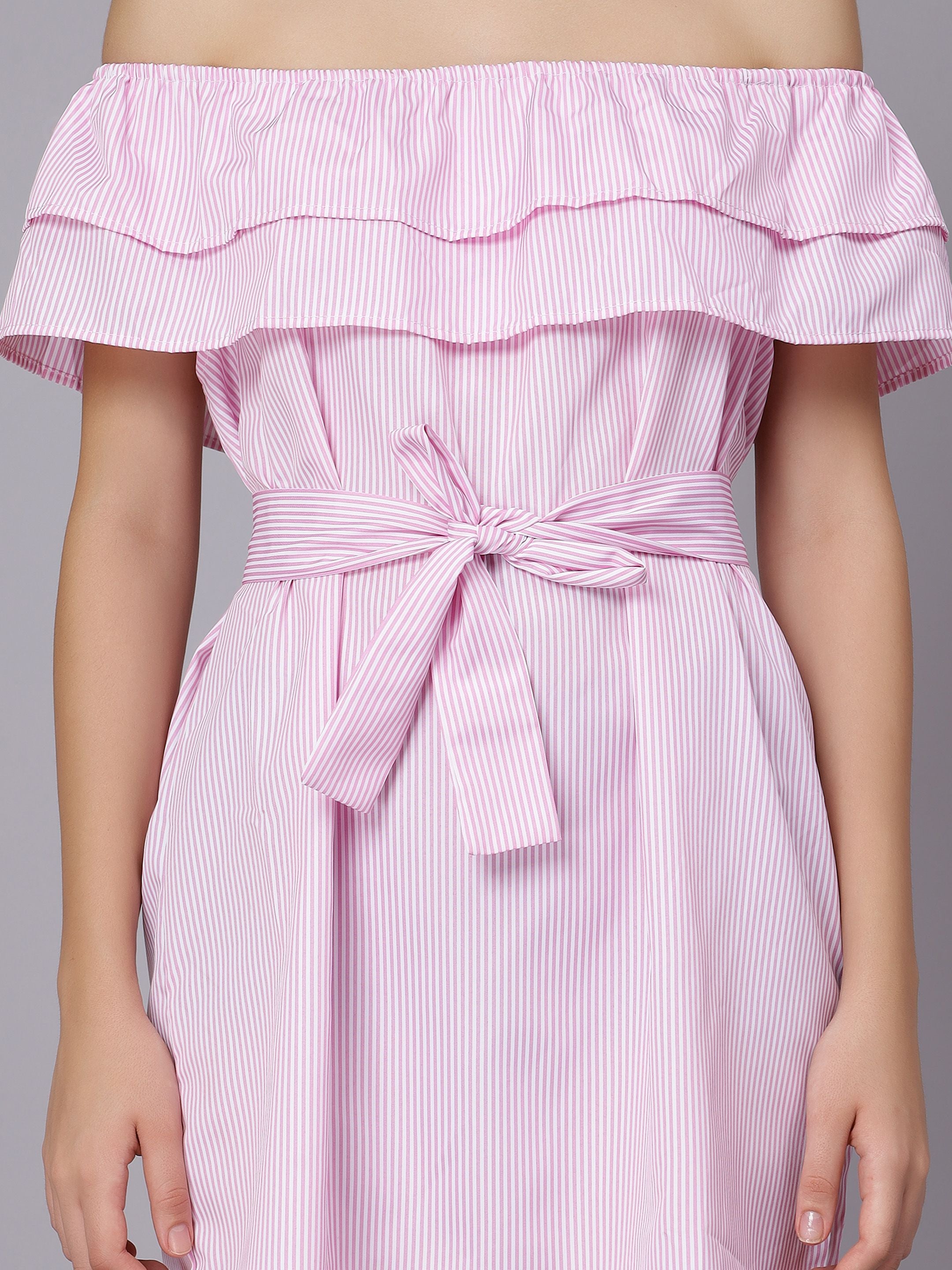 Striped Off-Shoulder Short Dress