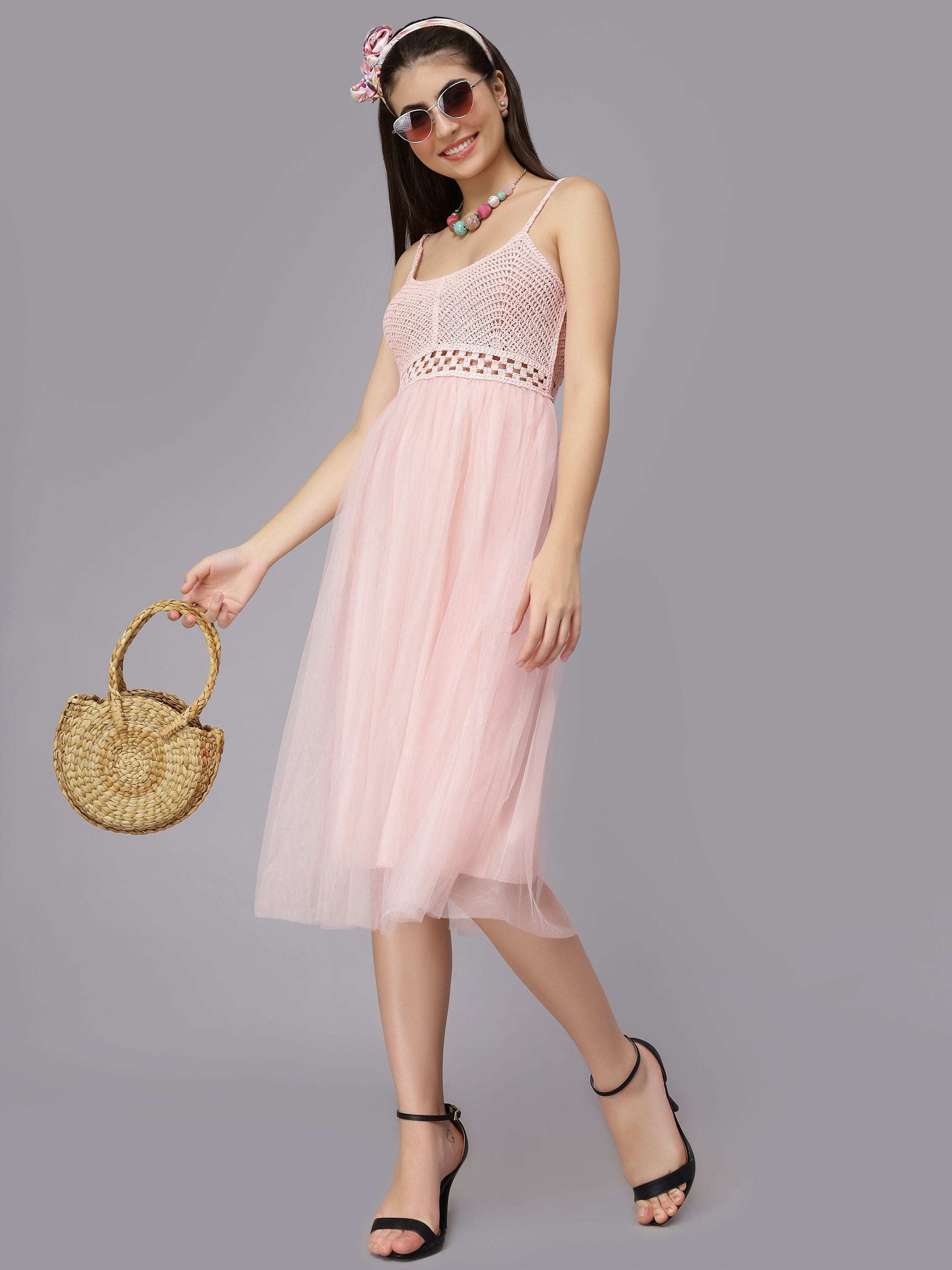 Summer Crochet Tulle Midi Dress