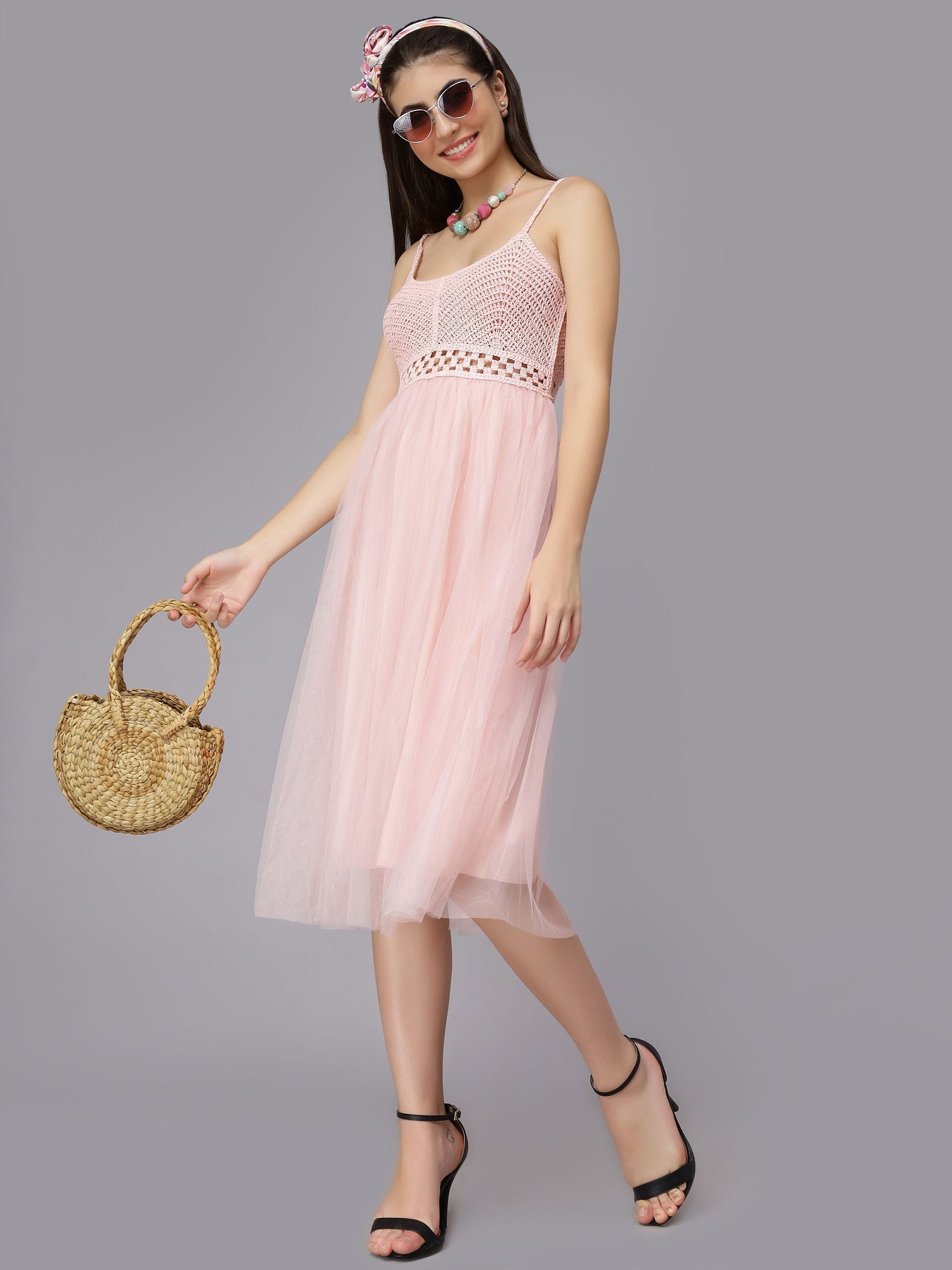 Summer Crochet Tulle Midi Dress