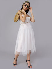 Summer Crochet Tulle Midi Dress