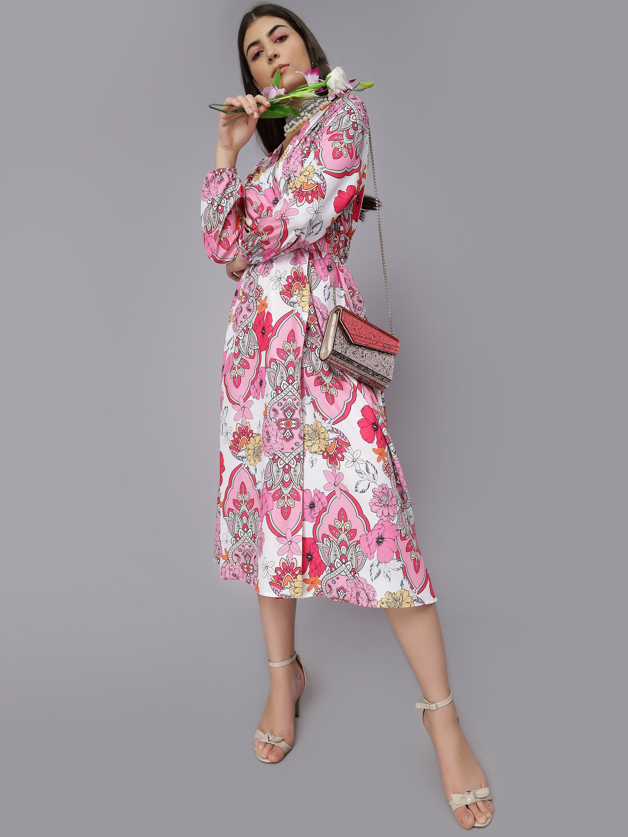 Abstract Floral Pattern Midi Dress