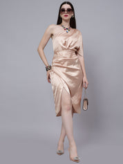 Off Shoulder Satin Midi Dress