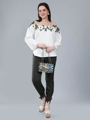 Flower Embroidery Satin Blouse