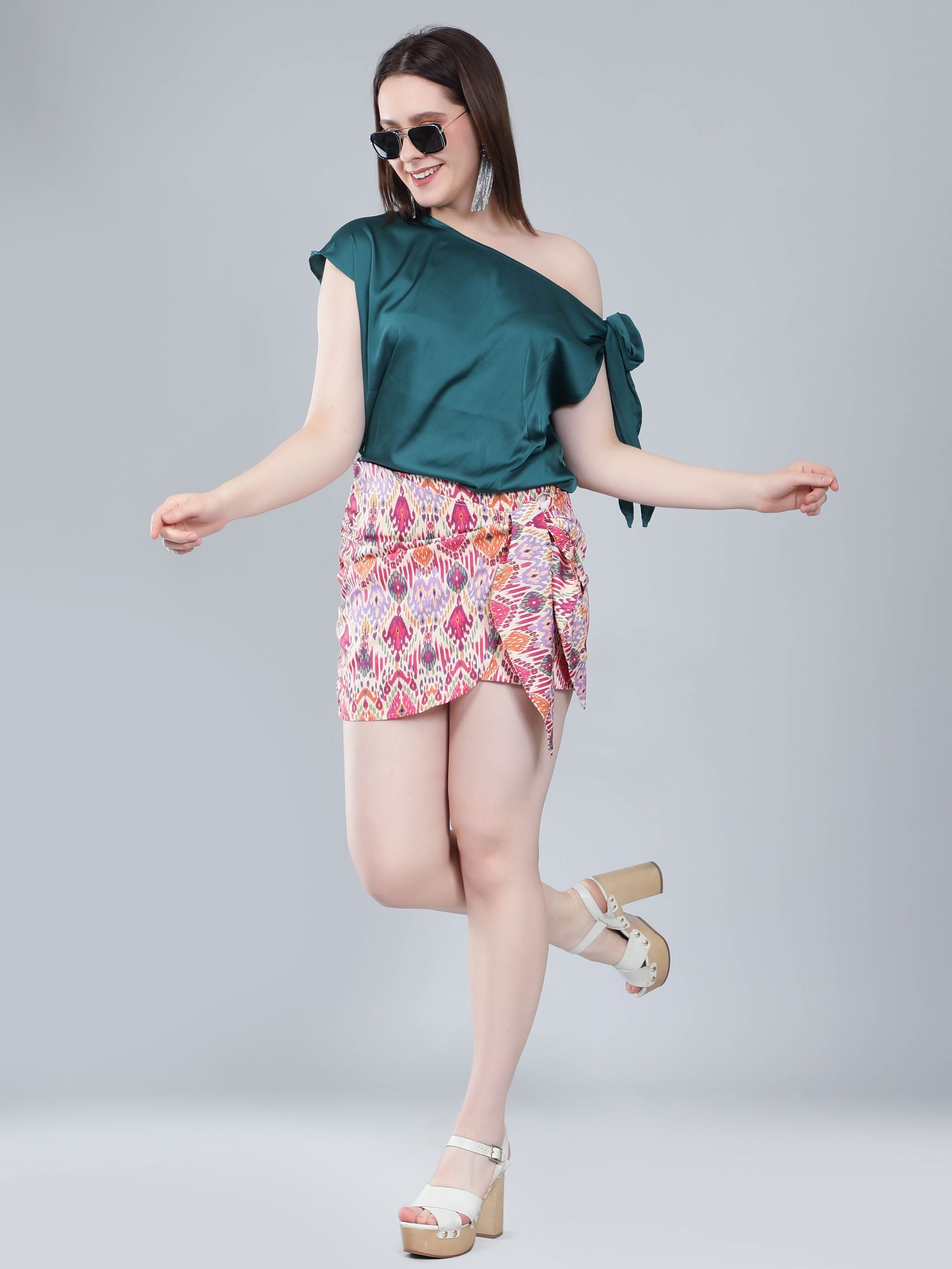 Tie Shoulder Satin Blouse