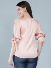 Pearl Knotted Slit Sleeve Blouse