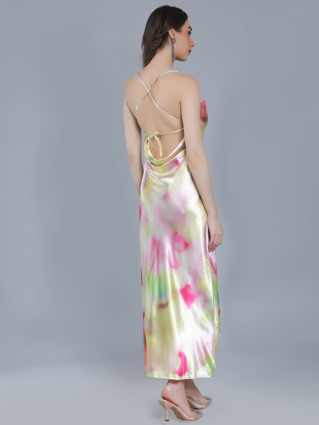 Splash Color Cowl Slip Dress