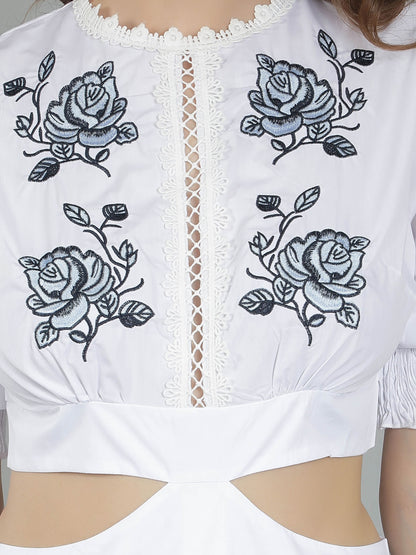 Flower Embroidery Waist Cut Out Dress