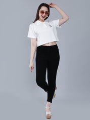 Bear Embroidered Cropped Polo Tee