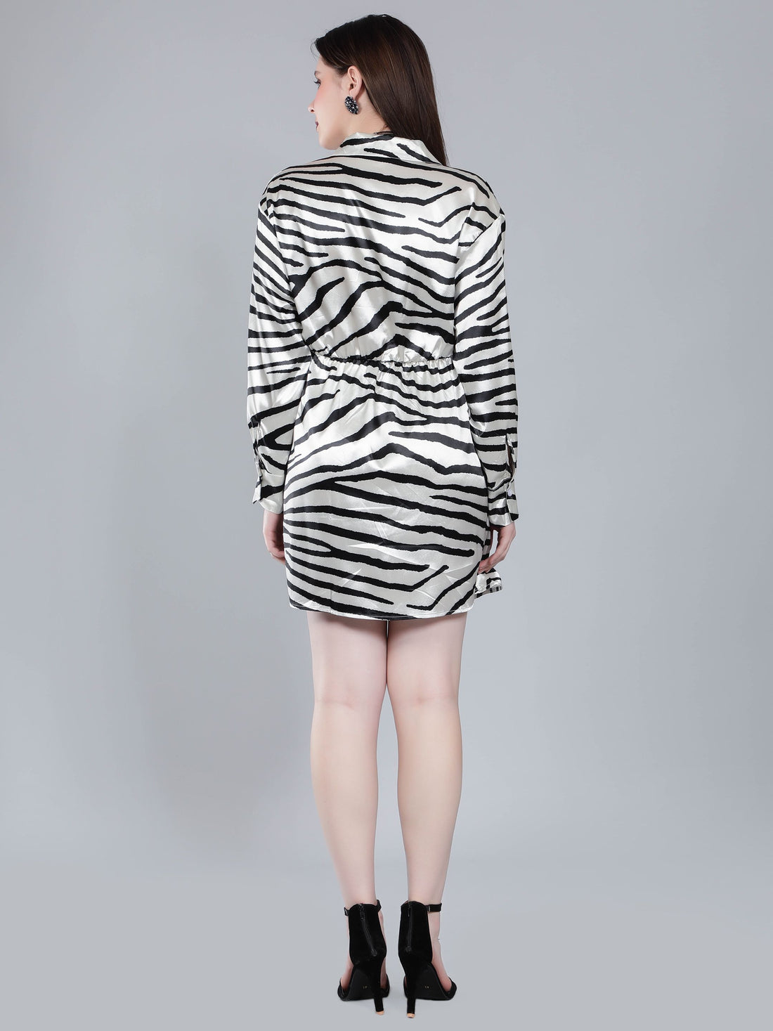 Zebra Print Satin Wrap Dress