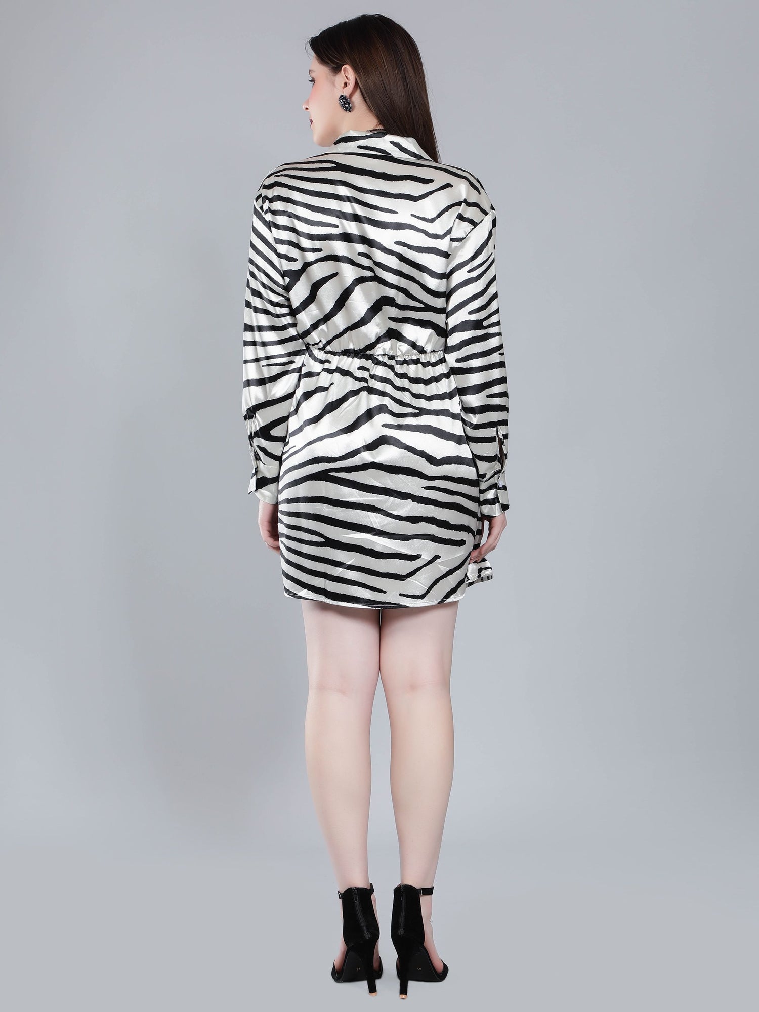 Zebra Print Satin Wrap Dress