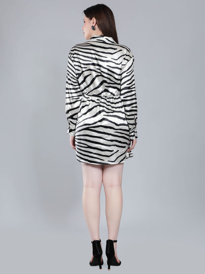Zebra Print Satin Wrap Dress