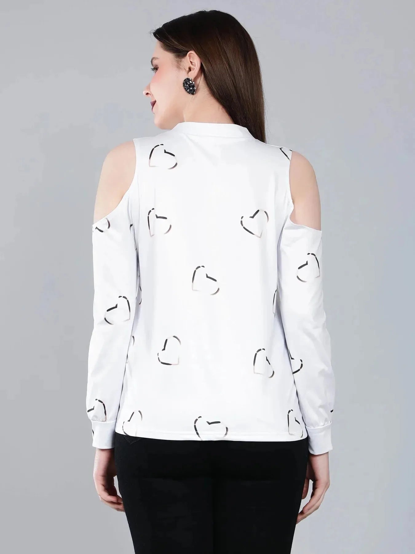 Cold Shoulder Heart Printed Blouse