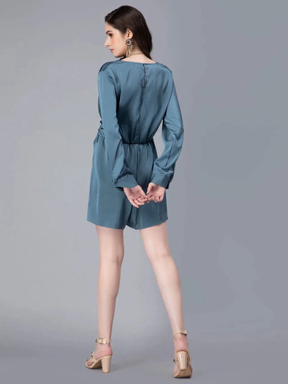 Front Overlap Flair Satin Playsuit