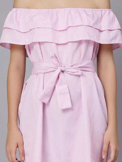 Striped Off-Shoulder Short Dress