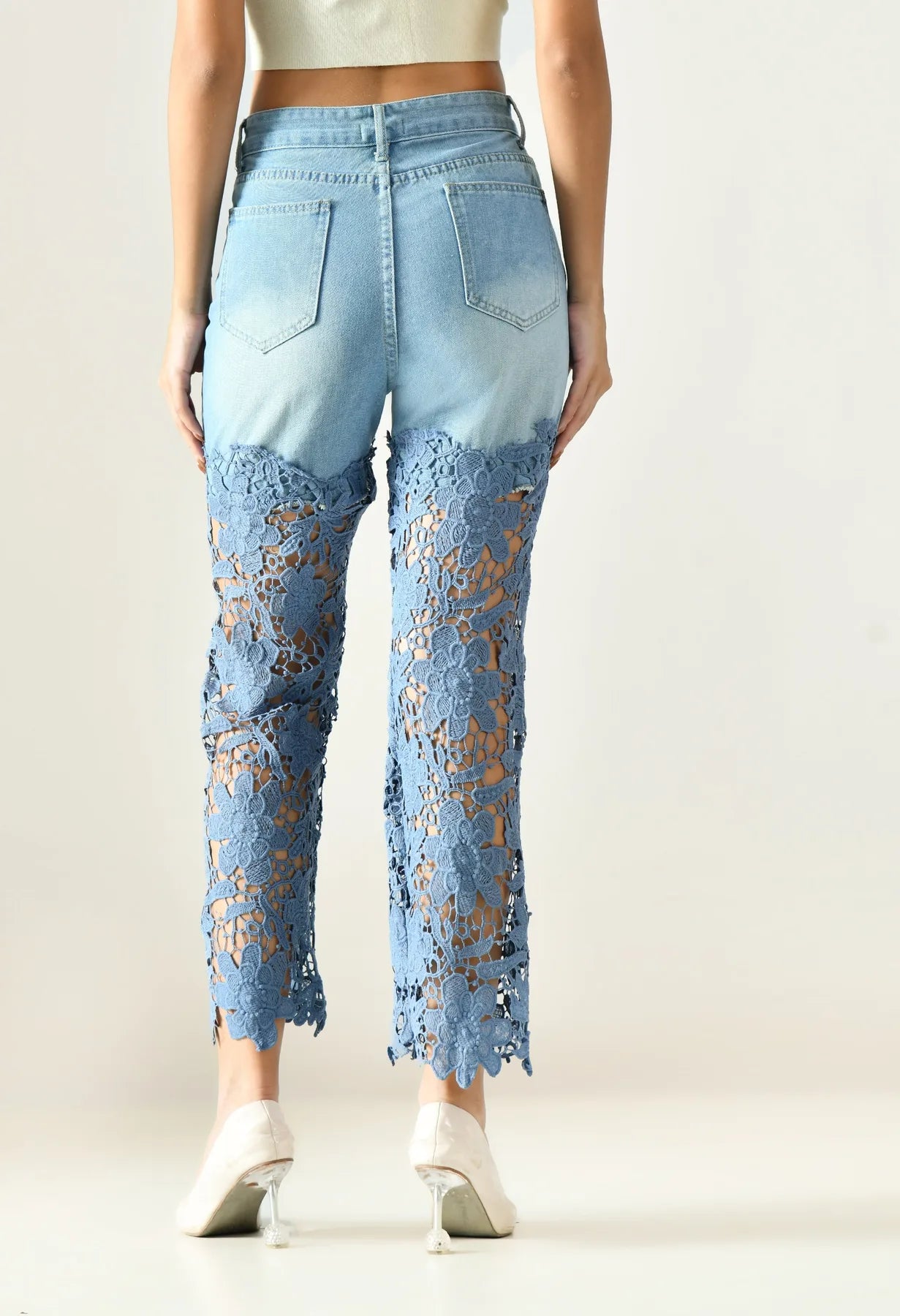 Artistic Lace Denim Jeans