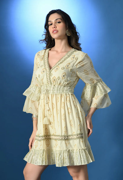 Stellar Bloom Beige Short Dress