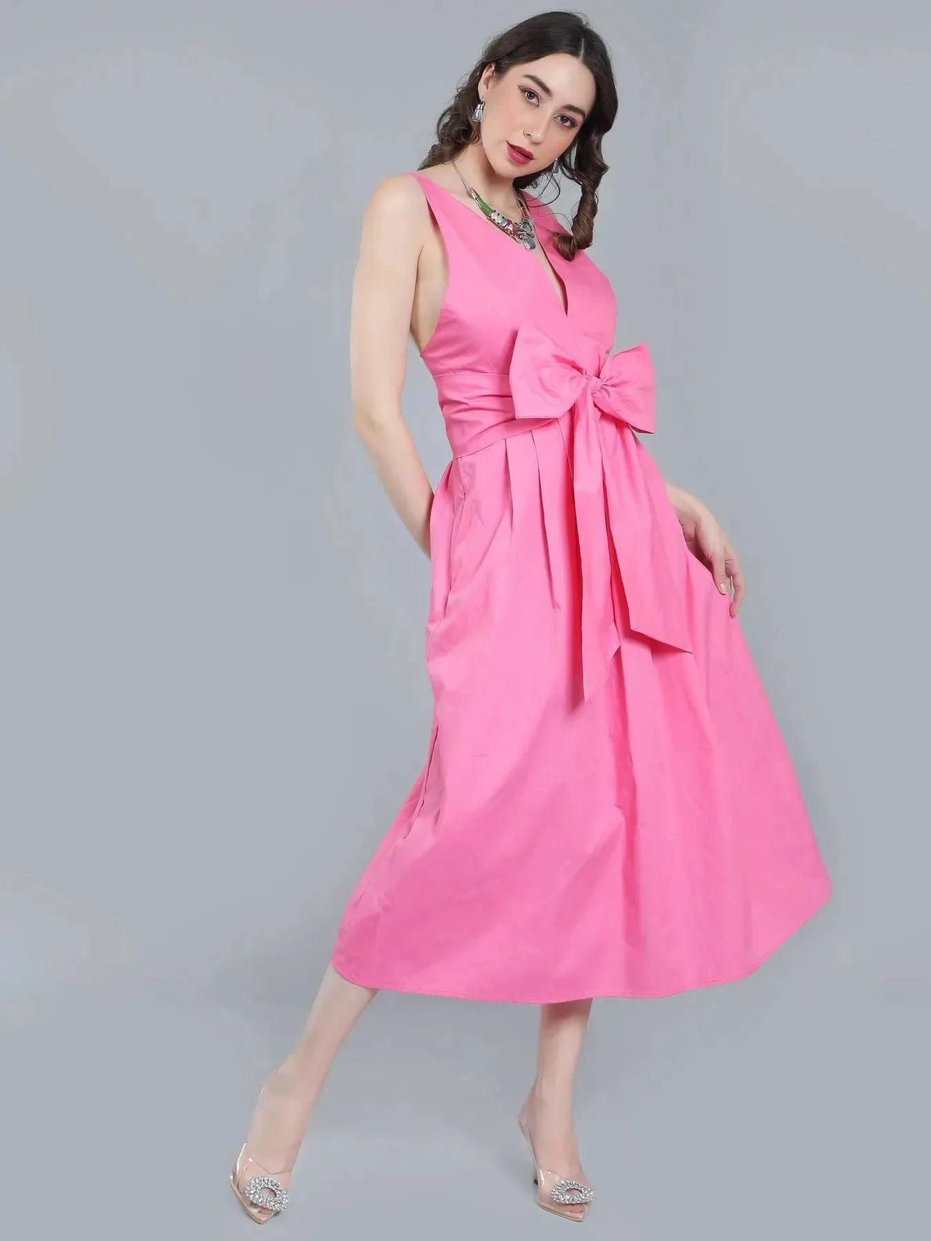 Deep V-Neck Cotton Dress