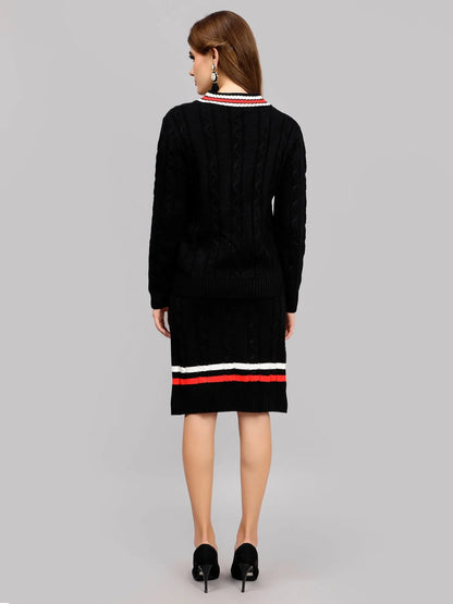 Cable Knit Pullover Skirt Set
