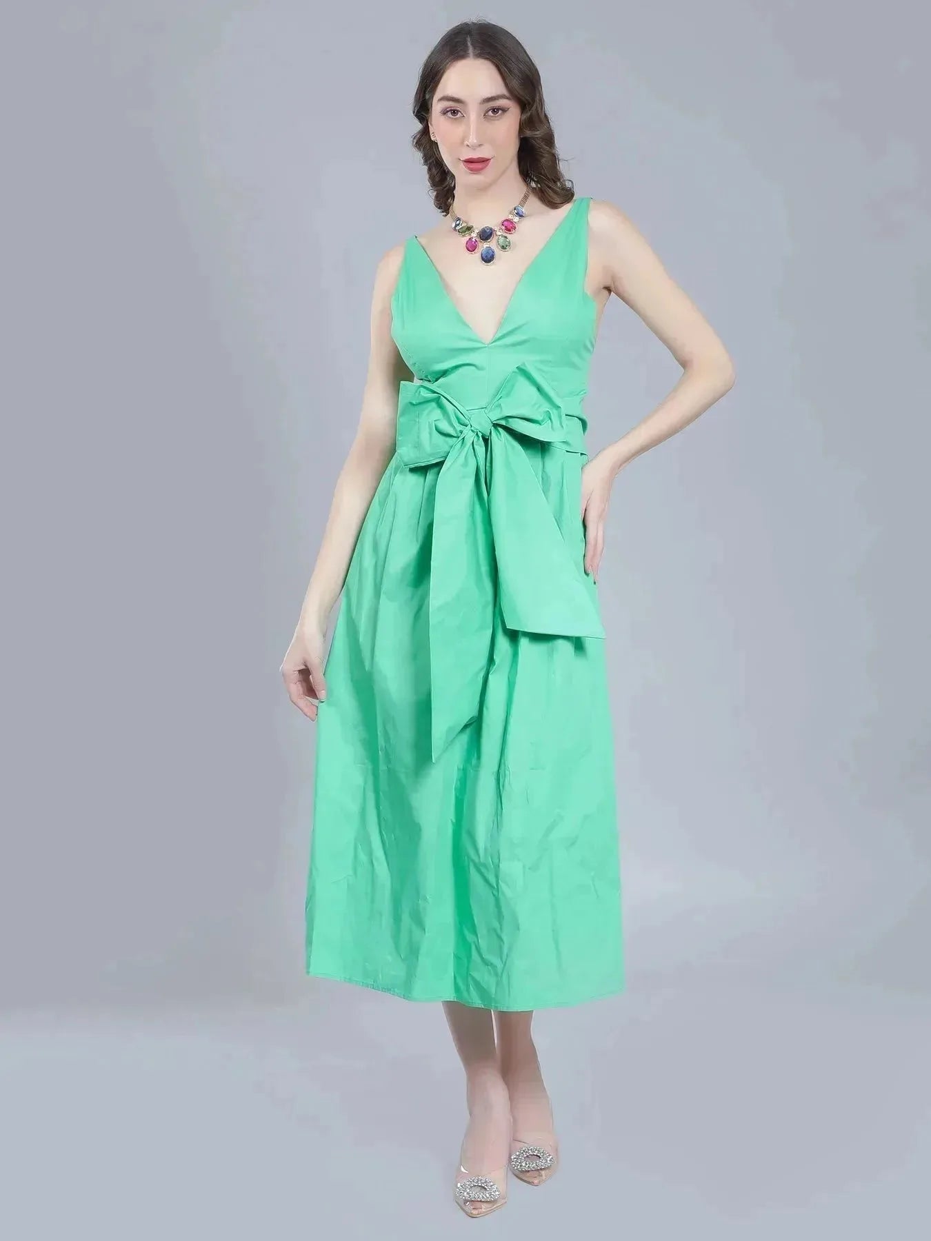 Deep V-Neck Cotton Dress