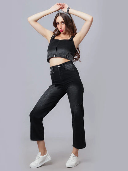 Denim Crop Pant Set