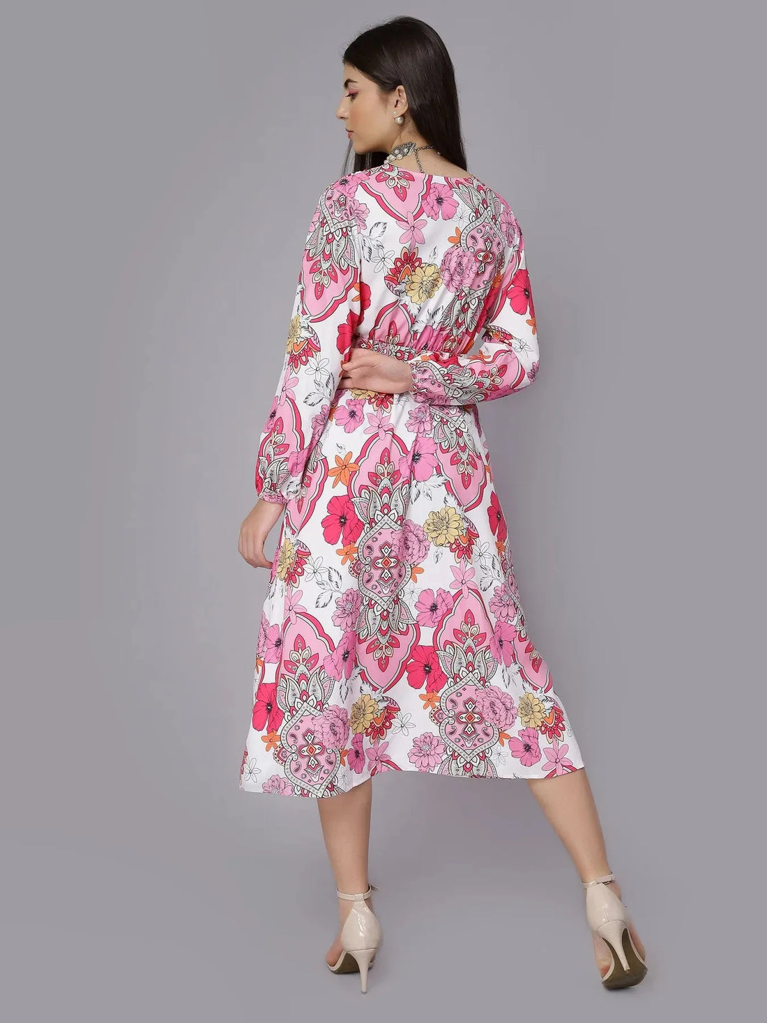 Abstract Floral Pattern Midi Dress