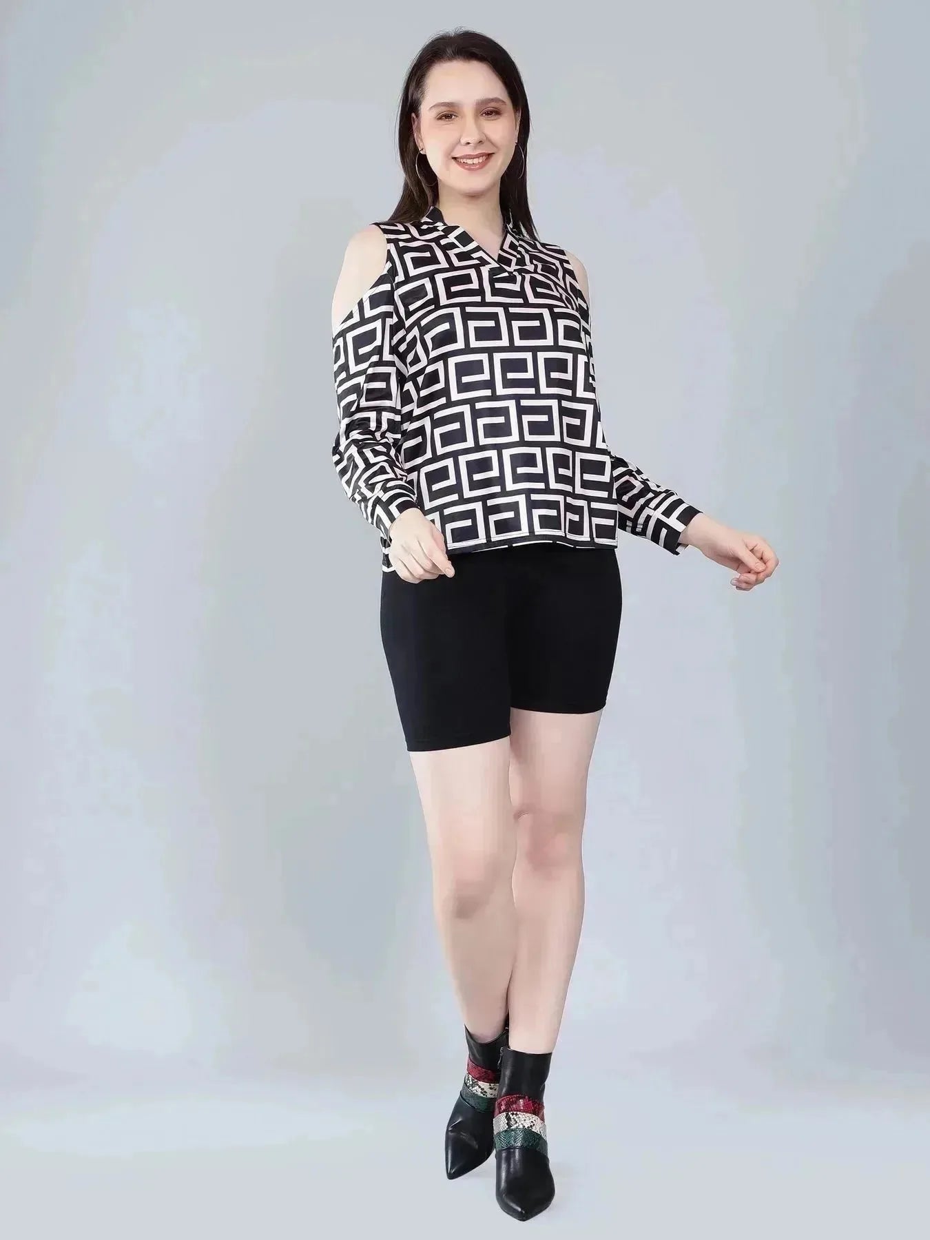Geometrical Cold Shoulder Blouse