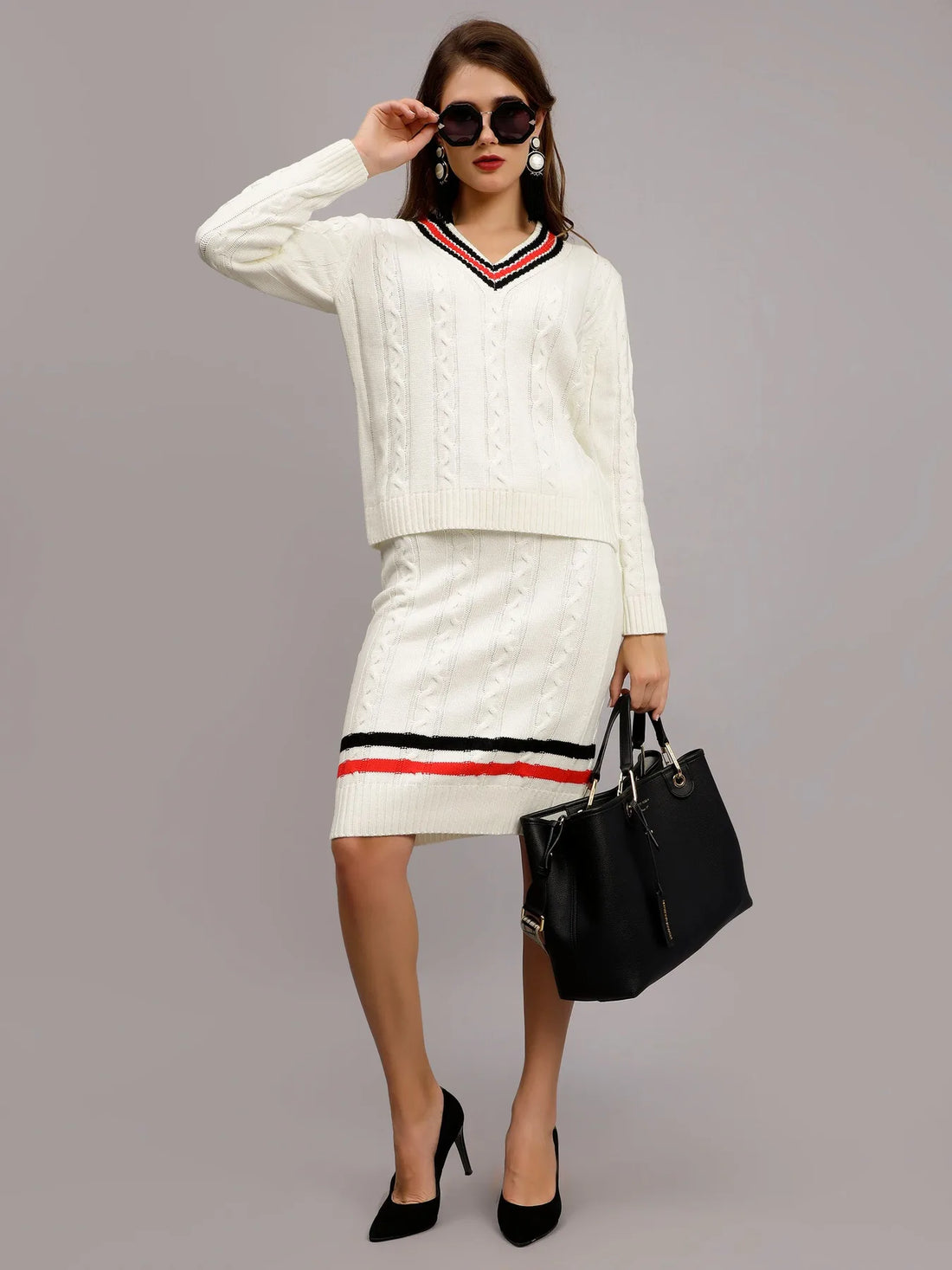Cable Knit Pullover Skirt Set