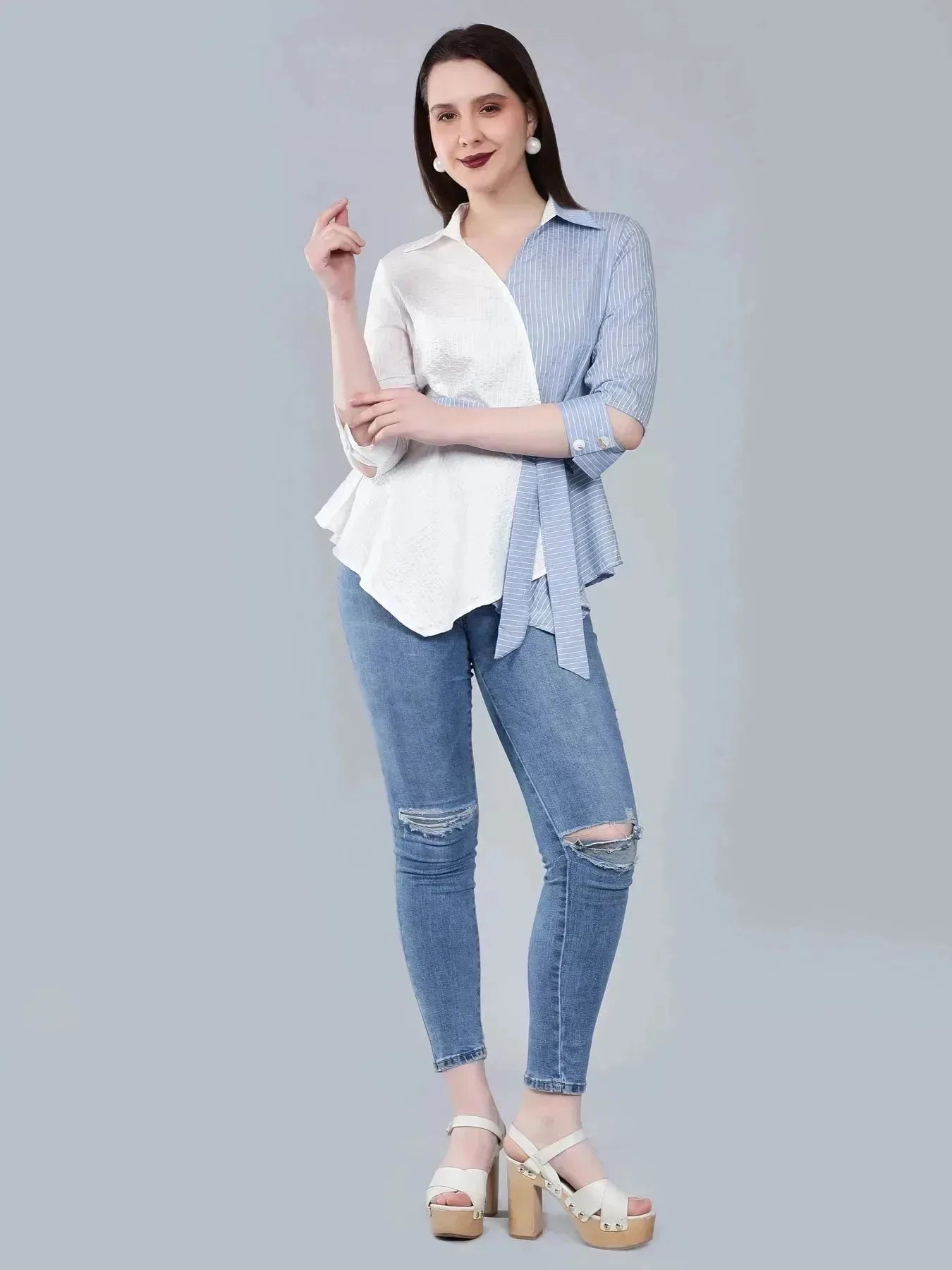 Colorblock Overlap Assymetrical Belted Top